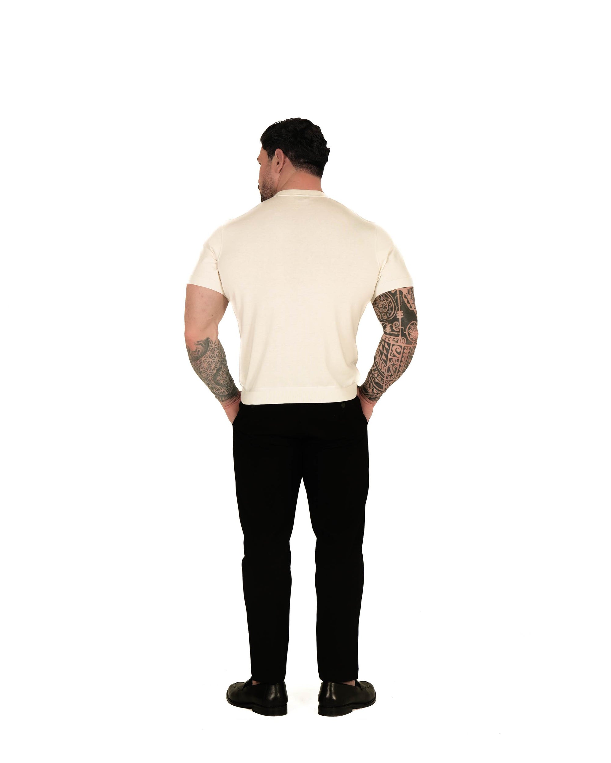 Muscle Fit Knit T-Shirt - Cream