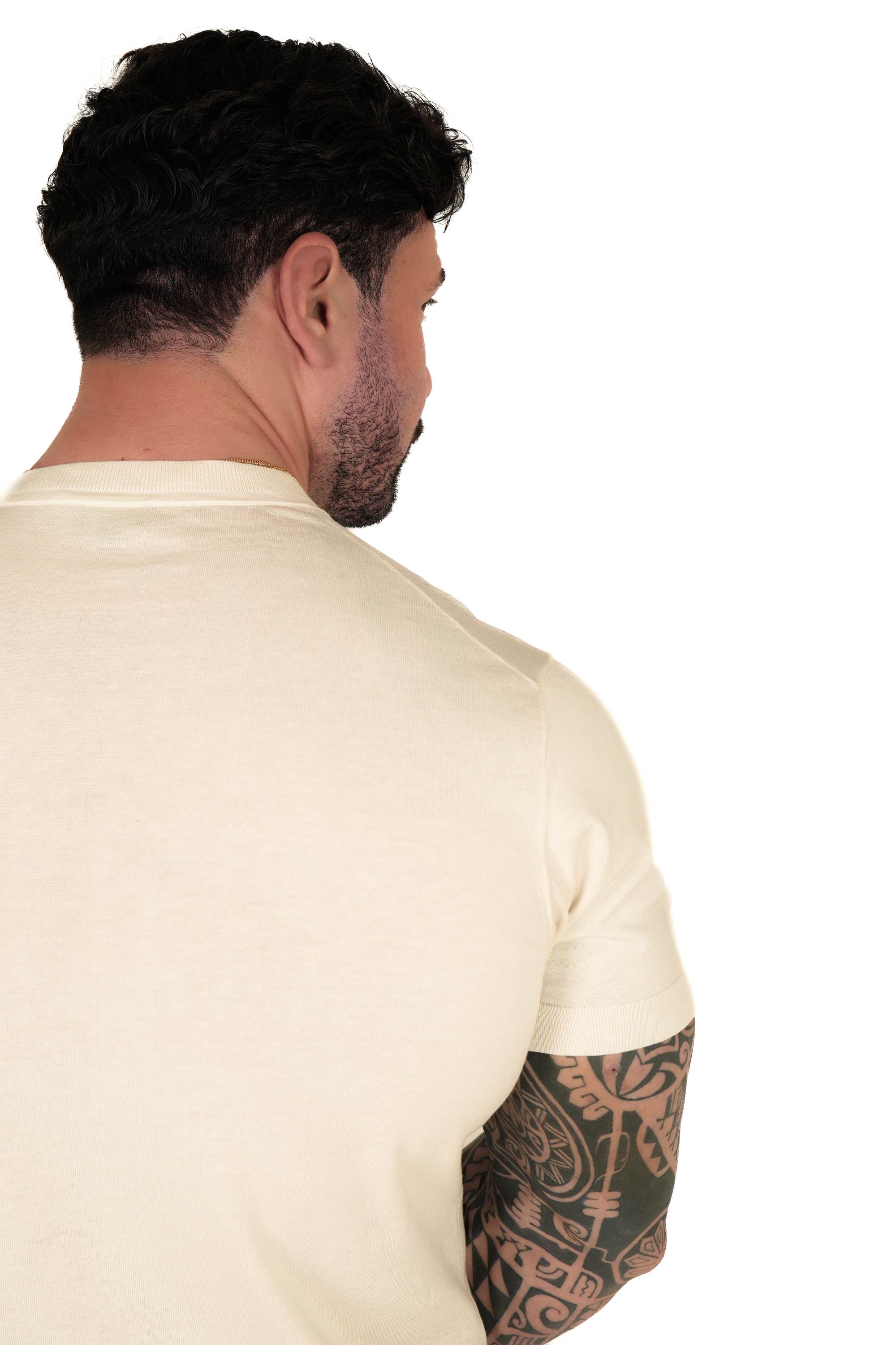 Muscle Fit Knit T-Shirt - Cream